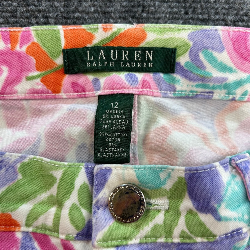 Lauren Ralph Lauren Pants Womens 12 Pink Floral Straight Leg Stretch Summer